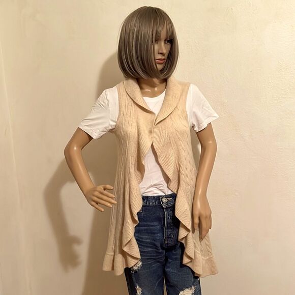 Lilly Pulitzer Cream 100% Cashmere Long Waterfall Ruffle Open Front Vest XS - Picture 1 of 9